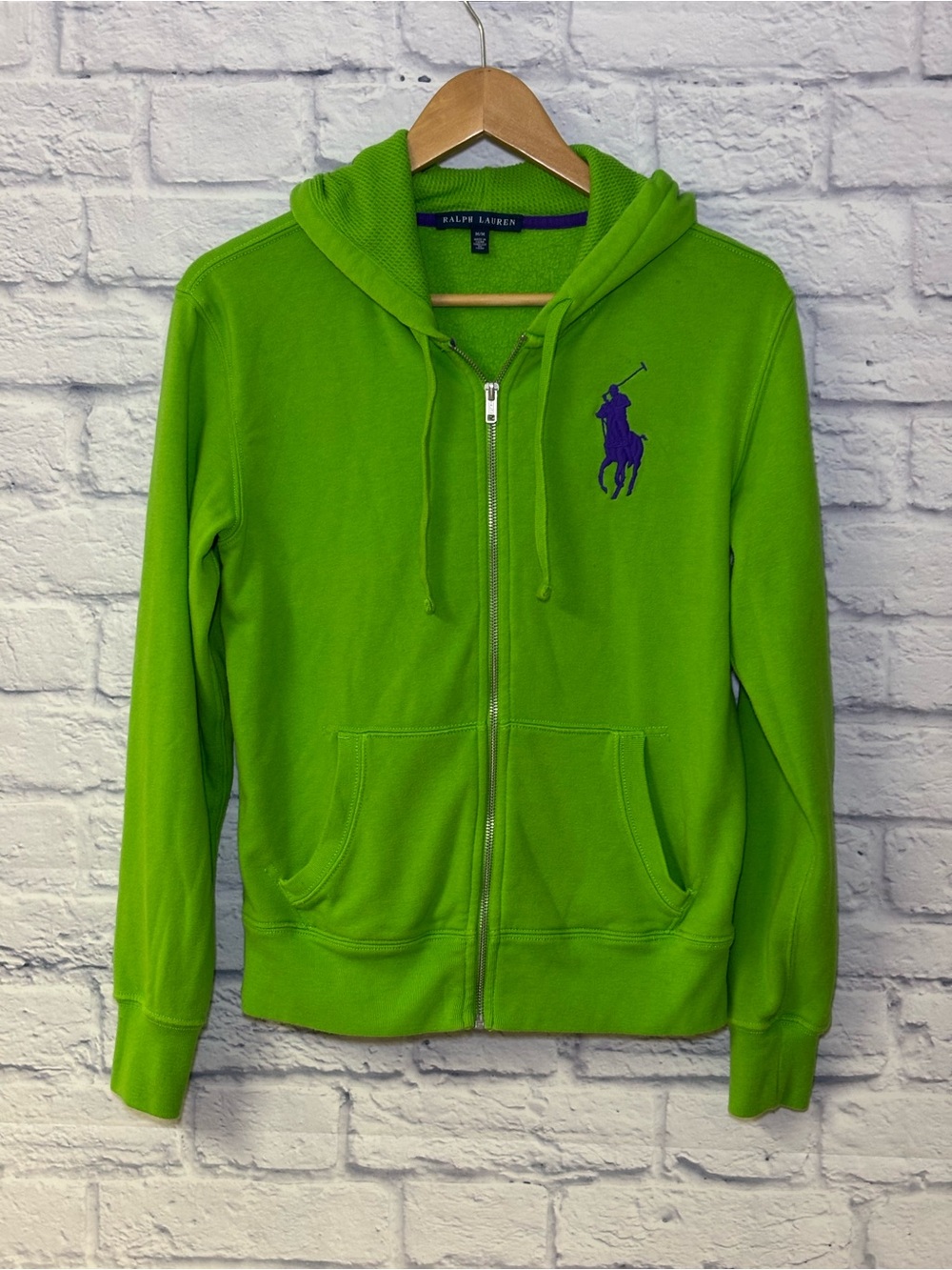 Ralph Lauren Green Full Zip Hoodie Sweatshirt Purple Big Pony Medium